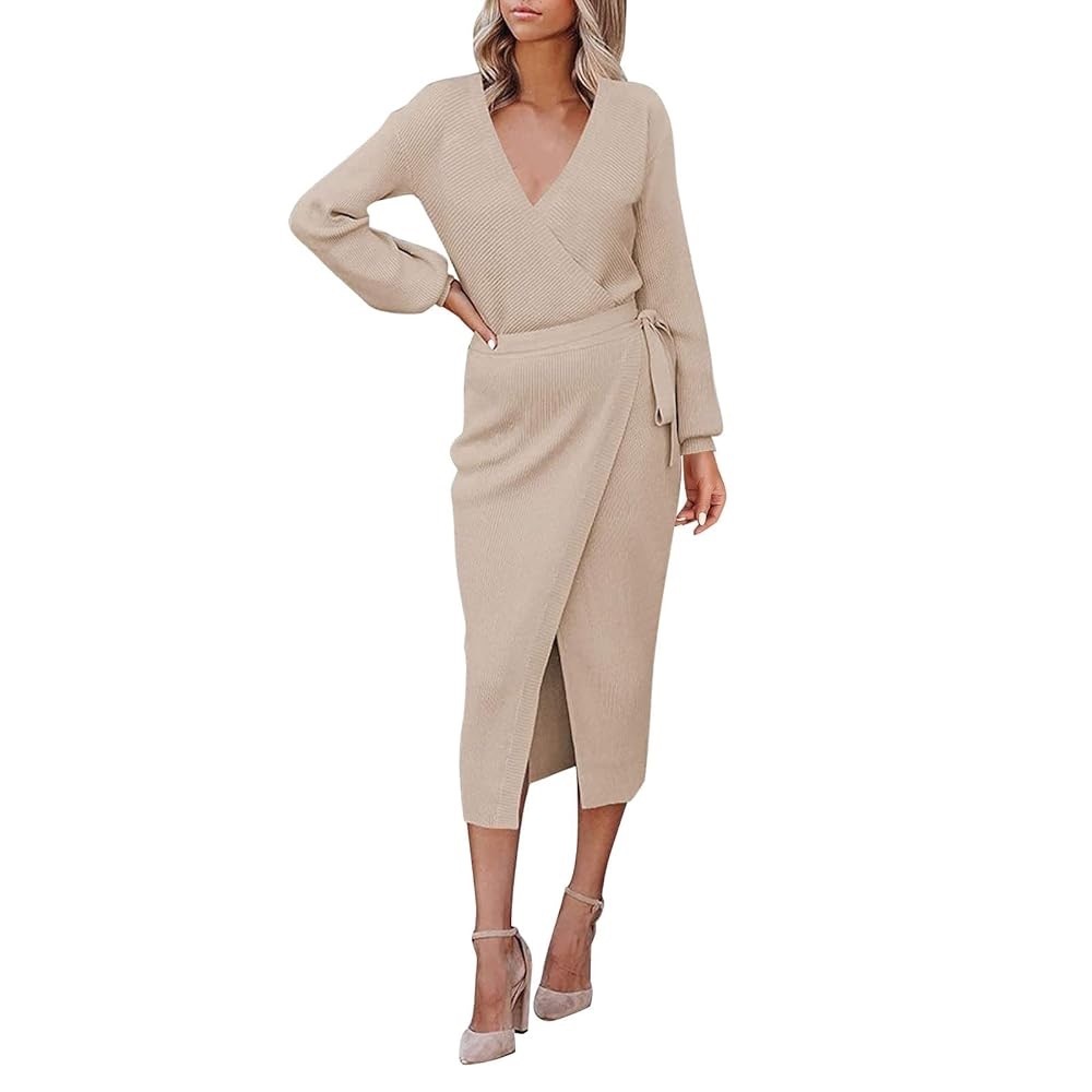 Elegant Light Pink Sweater Wrap Dress Size XL